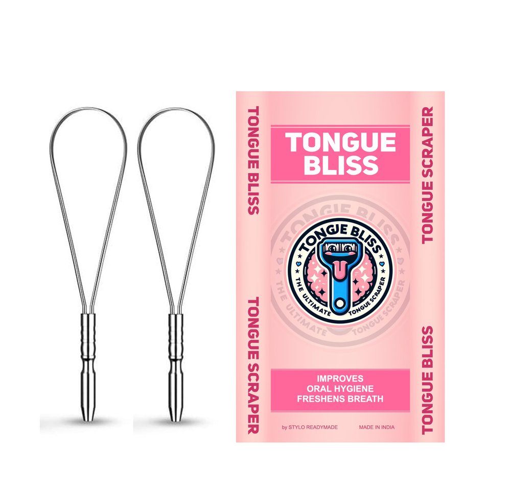 Bague Stainless Steel Tongue Scrubber loop for Managing Oral Health Reduces Bad Breath Supports Digestive Health Comfortable & Flexible Handle Easy & Safe to Use pack of 2