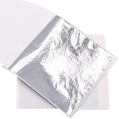 A.K Gold Leaf Sheets, 20 Sheet, 14 by 14,cm Gilding K Gold Foil for Gilding, Resin Art, Decoration Crafting, Paintings, Arts Crafts, Nail Deco,Furniture, Size [ 5.5 ''' 5.5] inches (Shiny Silver)
