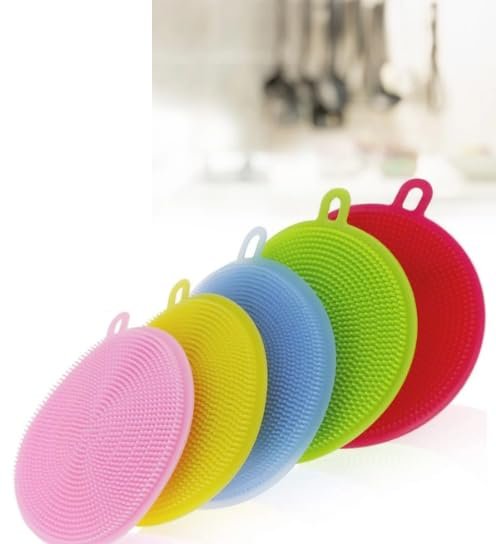 Attachh Silicone Scrubber Sponge Silicone Dish Sponge Reusable Kitchen Scrubbing Cleaning Sponge Soft Dish Scrubber for Dishes Pack of 5