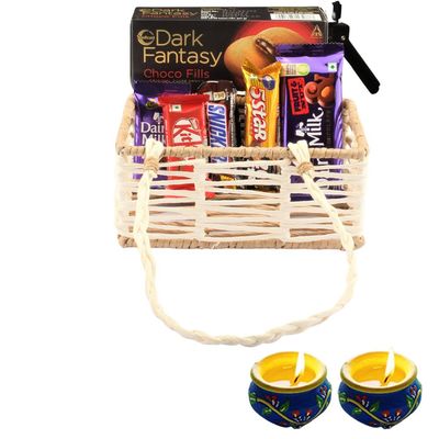 SFU E Com Premiuim Fruit & Nut With Delicious Choco Fills | Diwali Chocolate Gift | Premium Diwali Chocolate With 2 Pieces Matki Diya Hamper | Chocolate Gift Hamper | 1299