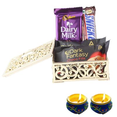 SFU E Com Blast Of Almond With Loaded Of Choco Fills | Diwali Chocolate Gift | Premium Diwali Chocolate With 2 Pieces Matki Diya Hamper | Chocolate Gift Hamper | 1225