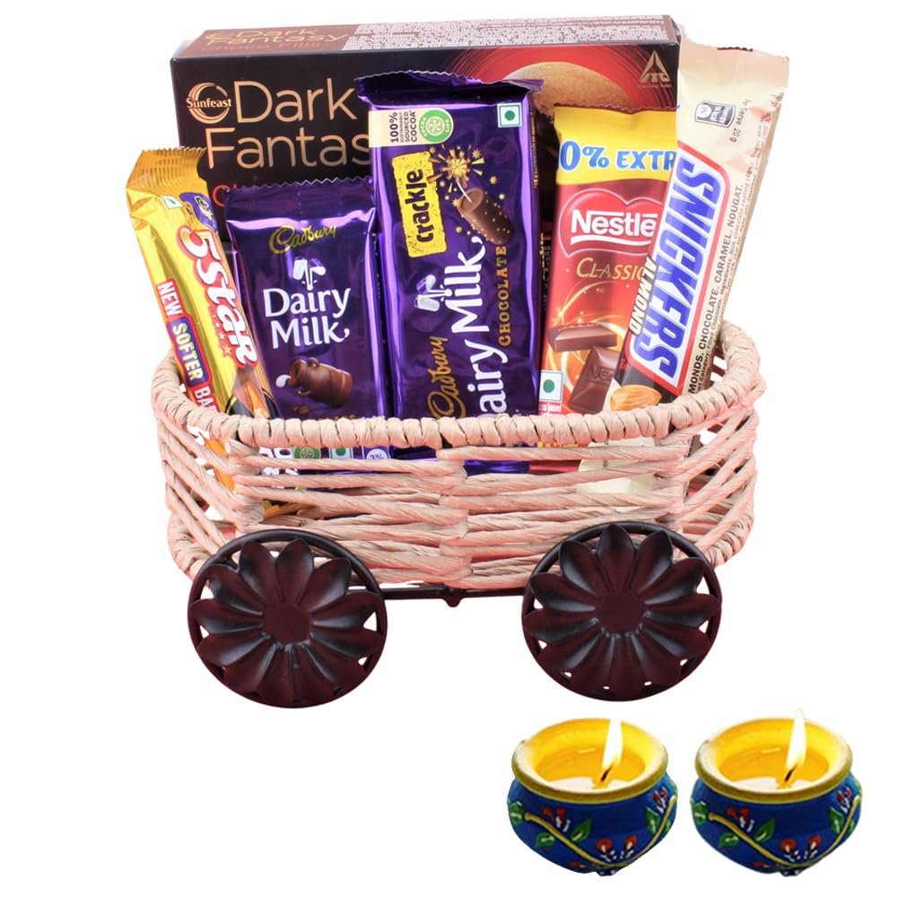SFU E Com Caramel And Royal Crackle With Rich Choco Fills | Diwali Chocolate Gift | Premium Diwali Chocolate With 2 Pieces Matki Diya Hamper | Chocolate Gift Hamper | 1467