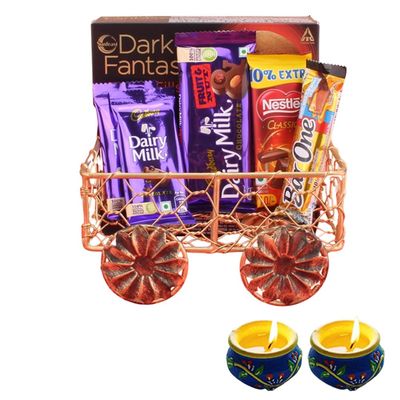 SFU E Com Loaded With Milky Chocolates Hamper| Diwali Chocolate Gift | Premium Diwali Chocolate With 2 Pieces Matki Diya Hamper | Chocolate Gift Hamper | 1423