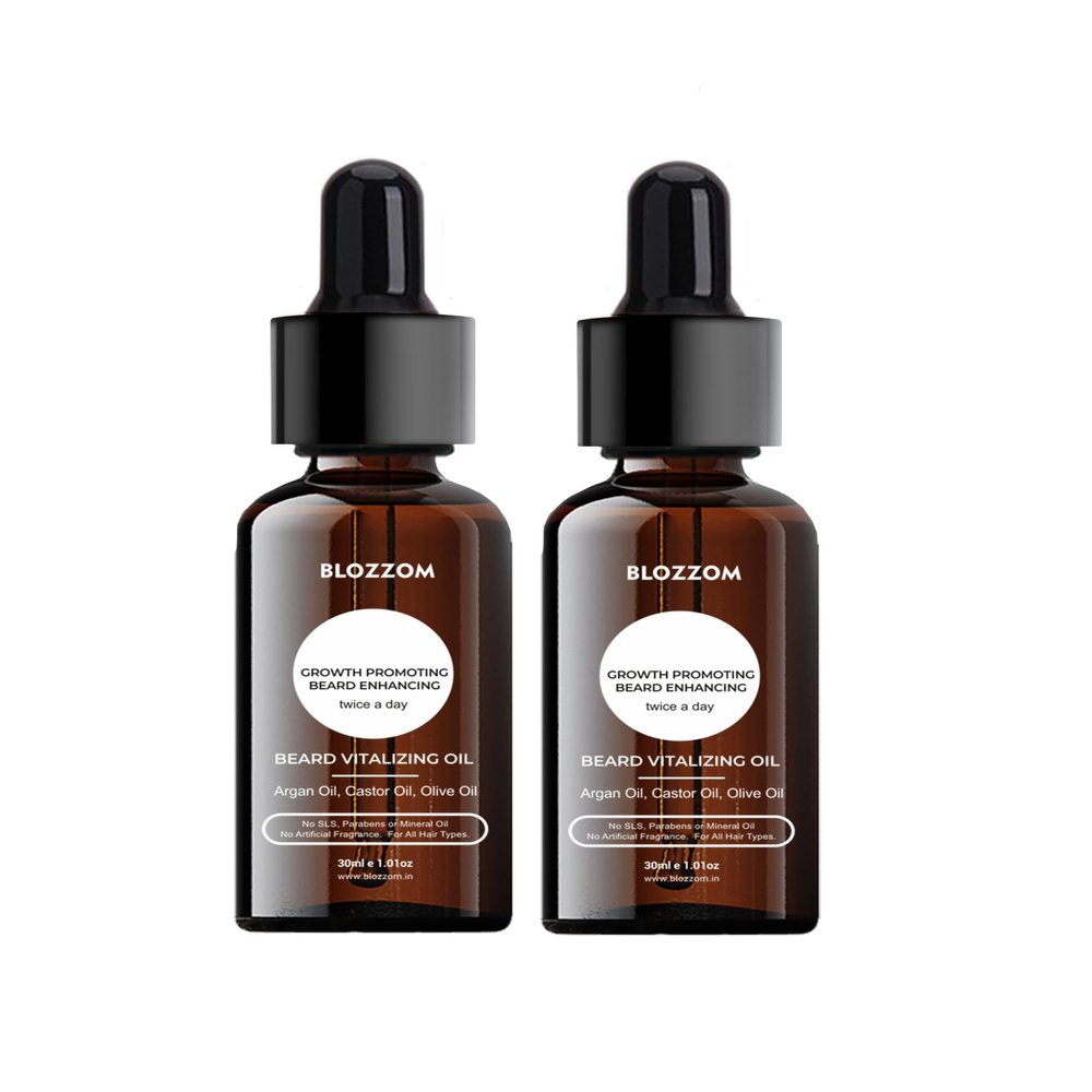 Blozzom Beard & Hair Growth Oil 30ml | Natural Hair Oil for Thicker and Longer Beard | Beard Oil for Uneven, Patchy and Fast Beard Growth | Growth Oil for Stronger & Fuller Beard Hair (Pack of 2)
