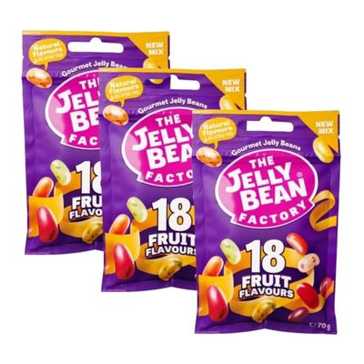 The Jelly Bean Factory Mix Flavour Candy Pack | Assorted Natural Jelly Candy | Ireland |100% Veg | Gelatine Free | Natural Colour | No Preservatives |18 Mix 70g (Pack of 3)