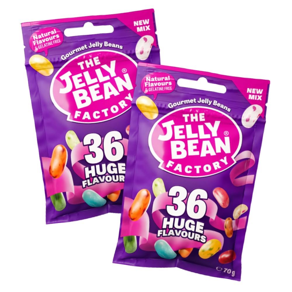 The Jelly Bean Factory Mix Flavour Candy Pack | Assorted Natural Jelly Candy | Ireland |100% Veg | Gelatine Free | Natural Colour | No Preservatives | 36 Mix 70gm (Pack of 2)