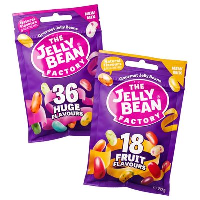 The Jelly Bean Factory Mix Flavour Candy Pack | Assorted Natural Jelly Candy | Ireland |100% Veg | Gelatine Free | Natural Colour | No Preservatives | 36 Mix 70g &18 Mix 70g Combo (Pack of 6)