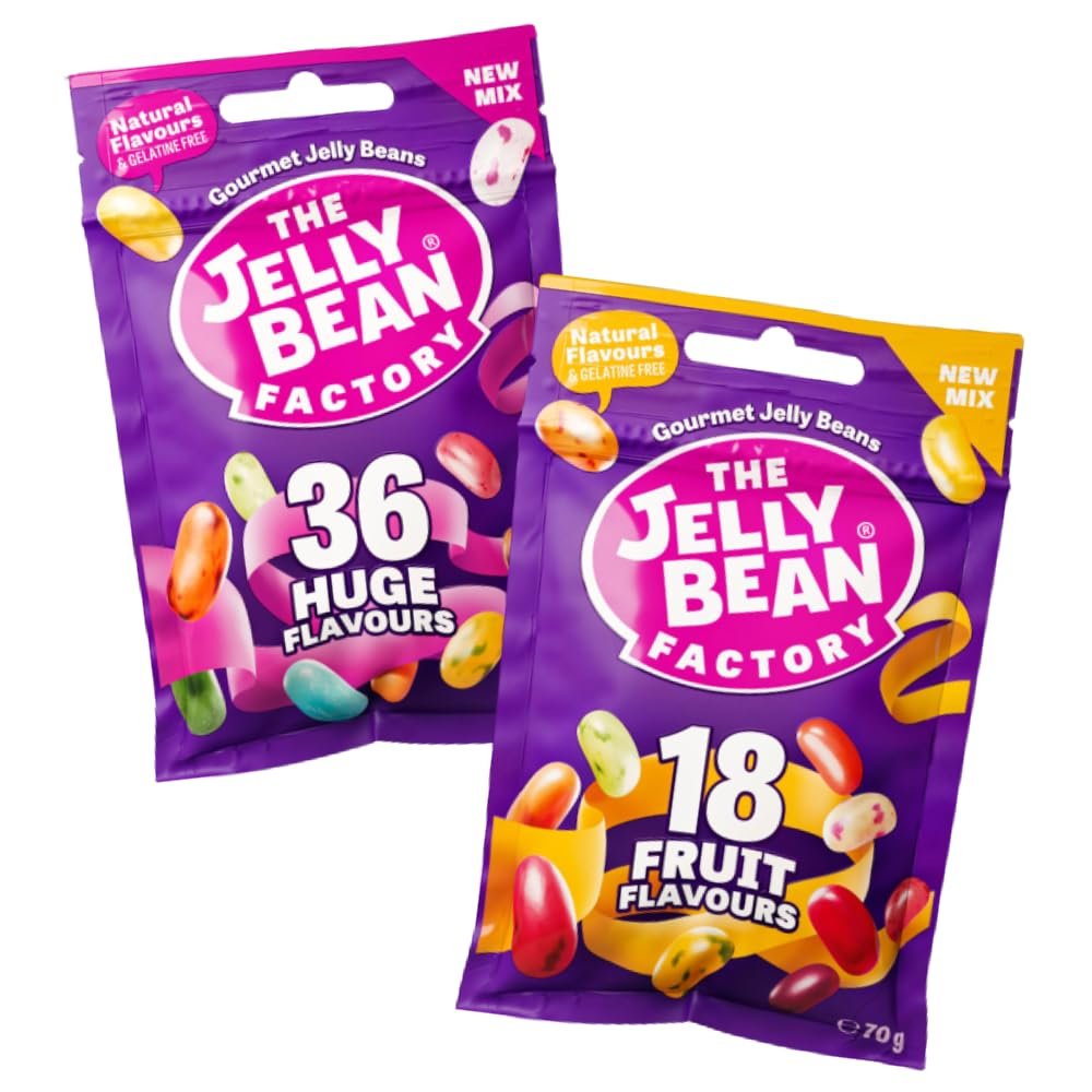 The Jelly Bean Factory Mix Flavour Candy Pack | Assorted Natural Jelly Candy | Ireland |100% Veg | Gelatine Free | Natural Colour | No Preservatives | 36 Mix 70g &18 Mix 70g Combo (Pack of 6)
