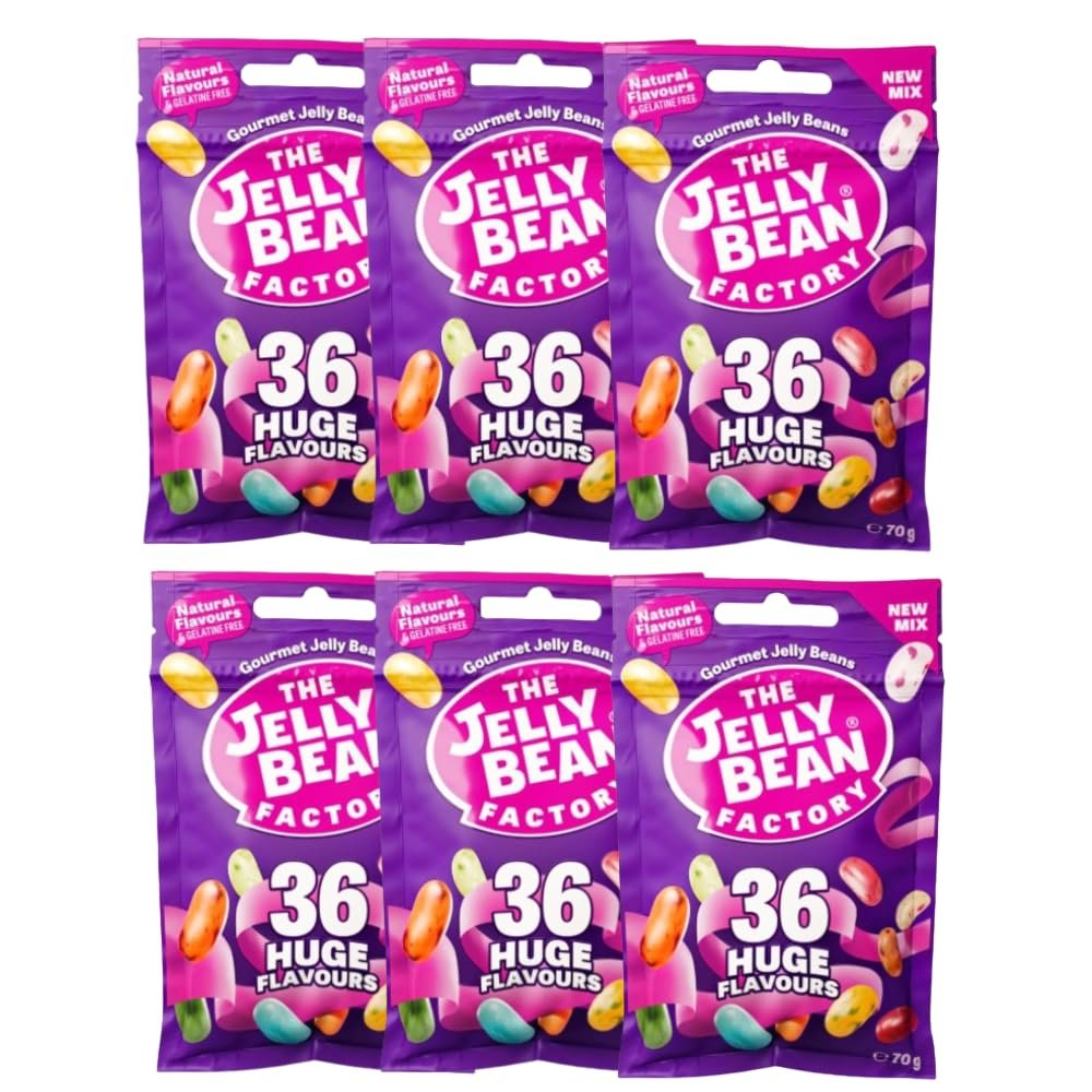 The Jelly Bean Factory Mix Flavour Candy Pack | Assorted Natural Jelly Candy | Ireland |100% Veg | Gelatine Free | Natural Colour | No Preservatives | 36 Mix 70gm (Pack of 6)