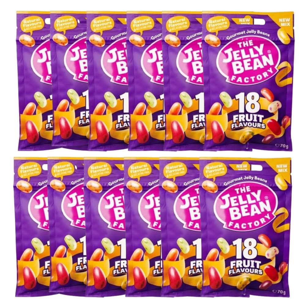 The Jelly Bean Factory Mix Flavour Candy Pack | Assorted Natural Jelly Candy | Ireland |100% Veg | Gelatine Free | Natural Colour | No Preservatives |18 Mix 70g (Pack of 12)