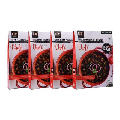 Sita Ram Diwan Chand - Ready to Eat Meal, Quick and Tasty Ready Meal, Pure Veg Heat and Eat Indian Meal- Chhole with Onion 300 Gram each (Pack of 4)