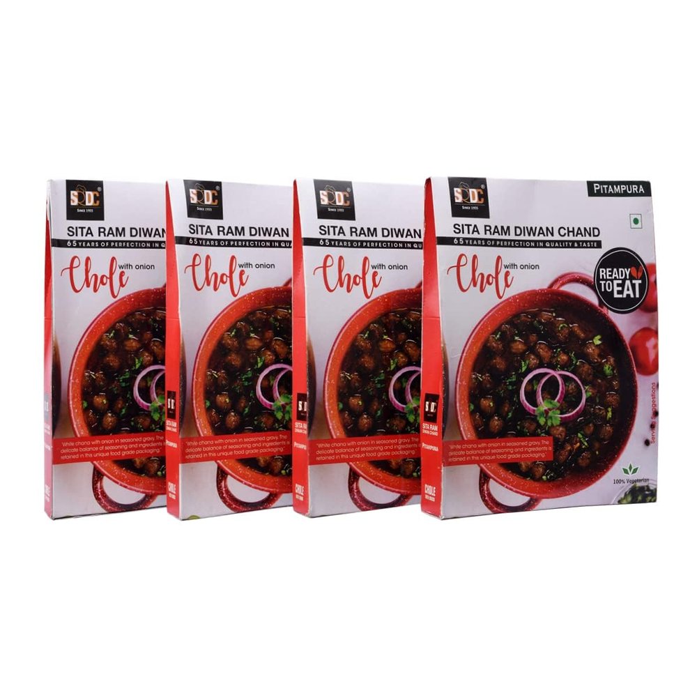 Sita Ram Diwan Chand - Ready to Eat Meal, Quick and Tasty Ready Meal, Pure Veg Heat and Eat Indian Meal- Chhole with Onion 300 Gram each (Pack of 4)