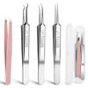 3PCS Blackhead Remover Tweezers and 1PC Ingrown Hair Tweezers, Precision Blackhead Pimple Extractor for Pimple Whitehead Ance, Curved Tip Lash Tweezers for Eyelash Extension view 1
