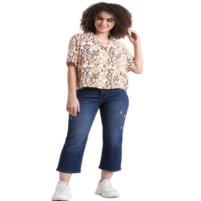 ONLY Women Printed Viscose Brown Shirt