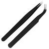 ERZA Tweezers for Ingrown Hair Removal | Surgical Grade Medical Tweezers with Sharp Needle Nose Tips | Pointed for Splinters & Tick Removal | Pack of 2, Black, Design 0 & 7 view 1