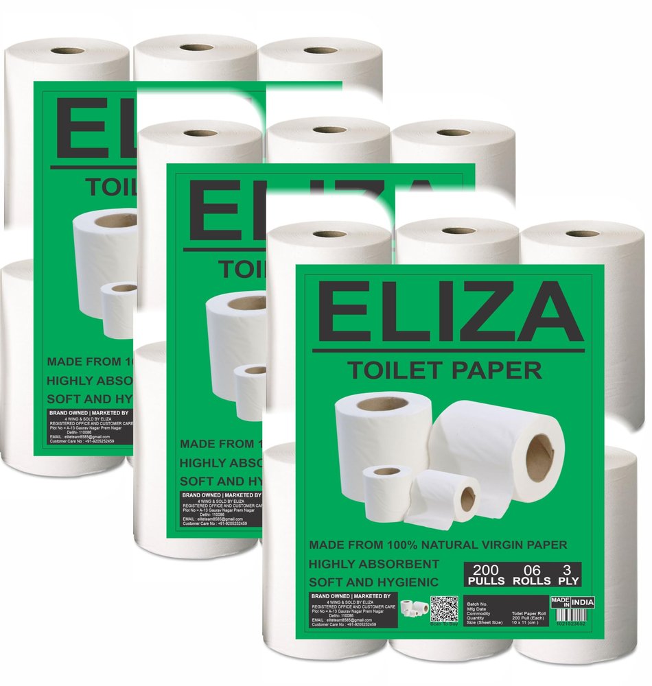 Eliza Premium 3 Ply Toilet Disposable Roll Pack of 6, Toilet Paper, Toilet & Tissue Roll, Pack of Six Toilet Tissue Paper Rolls 200 Pulls Each- 9.8 x 10 cm