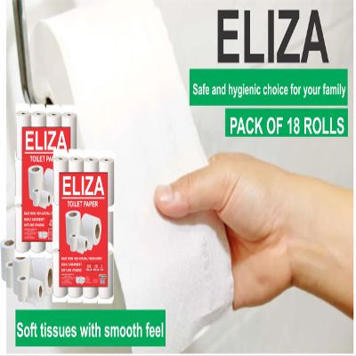 Eliza Premium 3 Ply Toilet Disposable Roll Pack of 18, Toilet Paper, Toilet & Tissue Roll, Pack of Eighteen Toilet Tissue Paper Rolls 200 Pulls Each- 9.8 x 10 cm