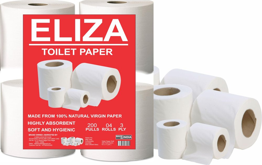 Eliza Premium 3 Ply Toilet Disposable Roll Pack of 4, Toilet Paper, Toilet & Tissue Roll, Pack of Four Toilet Tissue Paper Rolls 200 Pulls Each- 9.8 x 10 cm