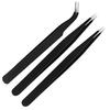 ERZA Tweezers for Ingrown Hair Removal, Surgical Grade Medical Tweezers with Sharp Needle Nose Point Tips Ideal Pointed Tweezers for Splinters & Tick Removal, Black, Design 0, 00, 7, Pack of 3 view 1
