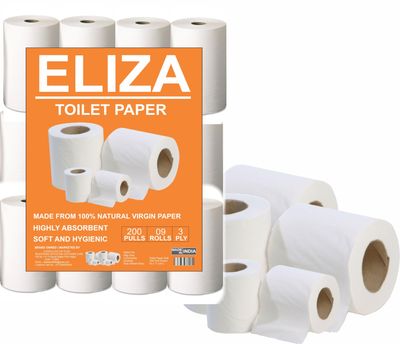 Eliza Premium 3 Ply Toilet Disposable Roll Pack of 18, Toilet Paper, Toilet & Tissue Roll, Pack of Eighteen Toilet Tissue Paper Rolls 200 Pulls Each- 9.8 x 10 cm