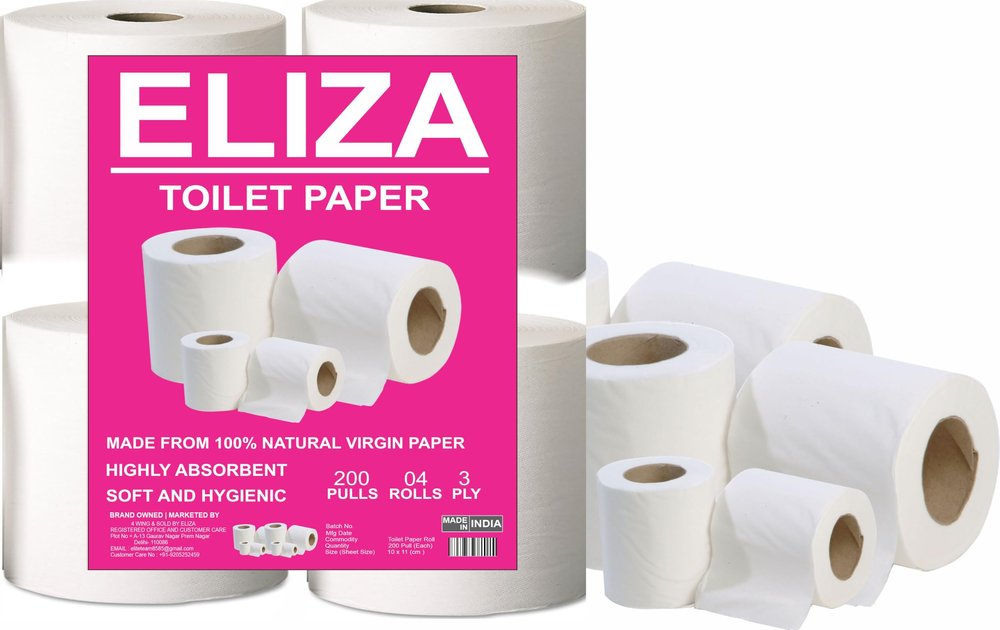 Eliza Premium 3 Ply Toilet Disposable Roll Pack of 4, Toilet Paper, Toilet & Tissue Roll, Pack of Four Toilet Tissue Paper Rolls 200 Pulls Each- 9.8 x 10 cm