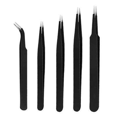 ERZA Tweezers for Ingrown Hair Removal Pack of 5 | Surgical Grade Stainless Steel Pointed Tweezers with Sharp Needle Nose Tips for Splinter Tick Eyebrow Facial Hair Grooming Black Design 0 00 3C 5 7