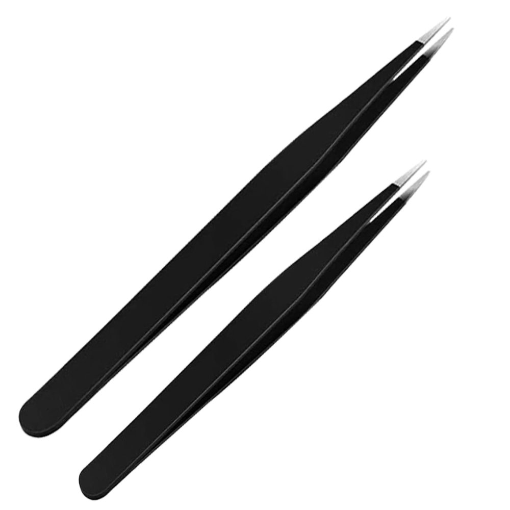 JOYUS Tweezers for Ingrown Hair Removal, Surgical Grade Medical Tweezers with Sharp Needle Nose Point Tips Ideal Pointed Tweezers for Splinters & Tick Removal, Black, Design 00, 3C, Pack of 2
