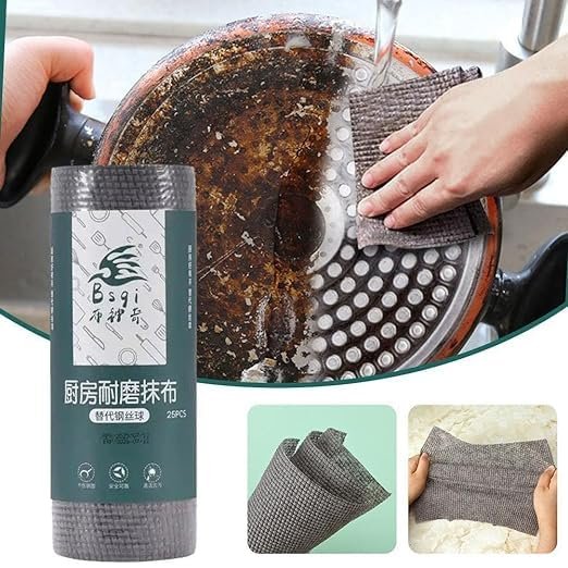Enchantment ARAA PAVA Kitchen Scrub Cloth in Roll, Magic Cleaning Cloth, Wear-Resistant Instead of Steel Wool, Disposable Dish Cloths for Washing Dishes Roll(25pcs Wipes)
