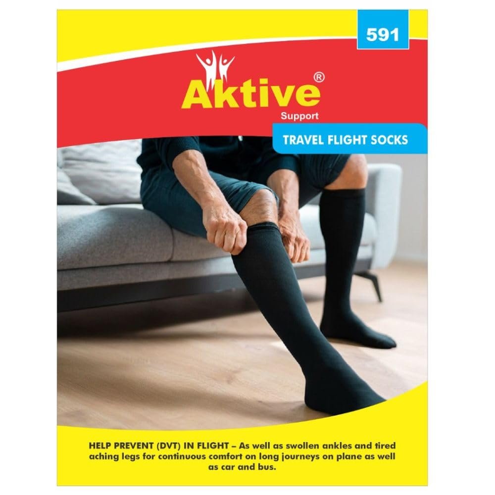 Aktive Support Medical Grade Travel Flight Socks | Graduated Compression 18-21 mmHg at Ankle | Relieves Tired and Aching Legs, Pain and Swellings (AKL591S)