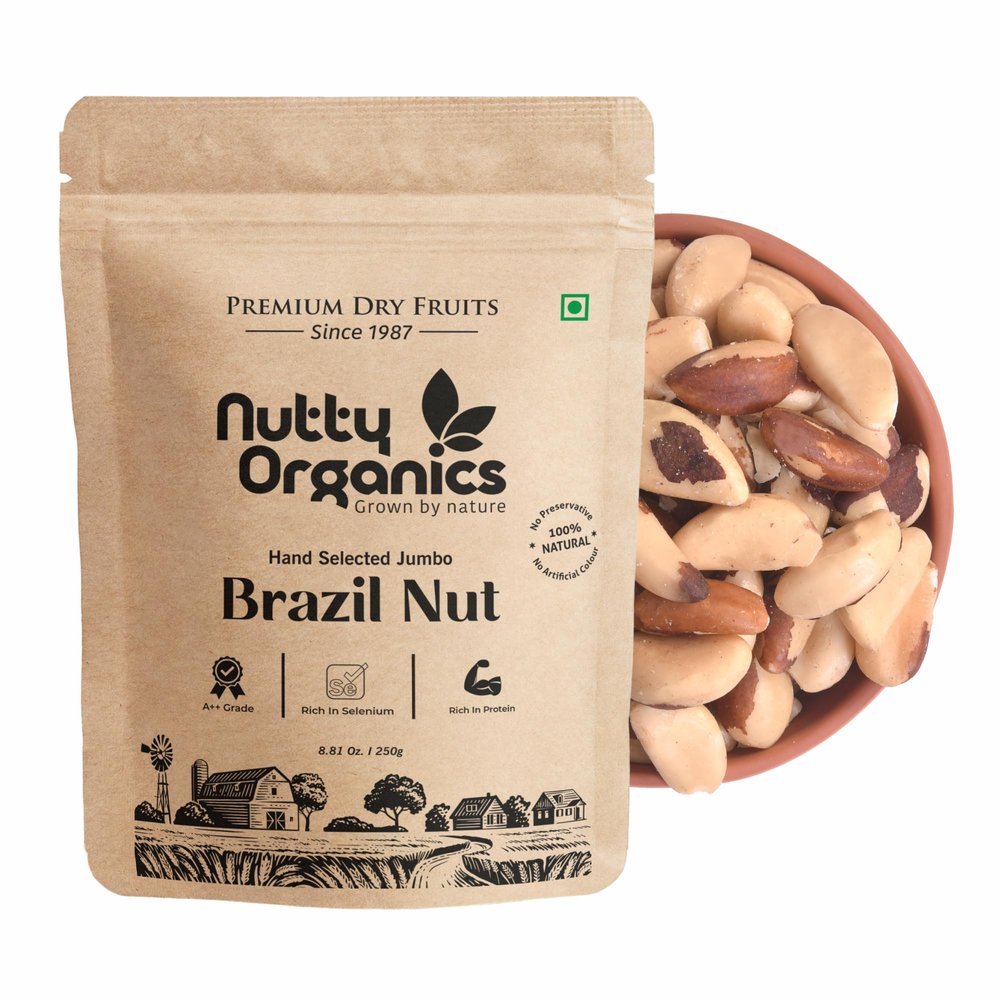 NUTTY ORGANICS Brazil Nuts - 100G (Grade A ++ Nuts, Premium Jumbo Size) - Richest Natural Source Of Selenium