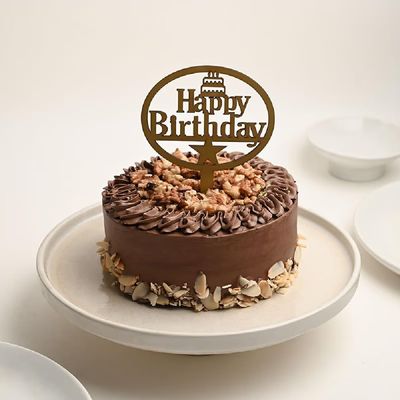 FlowerAura Delicious Silky Smooth Fresh Choco Walnut Cake For Birthday With Happy Birthday Topper Gift's For Girlfriend, Boyfriend, Husband, Wife, Friends, Colleagues (Same Day Delivery)(2Kg)