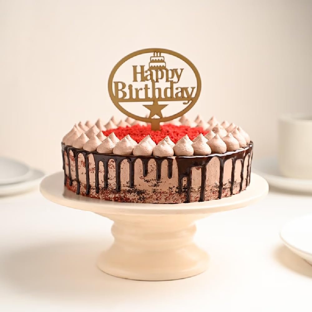 FlowerAura Delicious Silky Smooth Fresh Choco Red Velvet Cake For Birthday With Happy Birthday Topper Gift's For Girlfriend, Boyfriend, Husband, Wife, Friends & Colleagues (Same Day Delivery)(0.5Kg)