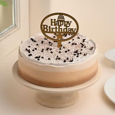 FlowerAura Delicious Silky Smooth Fresh Chocolate Coffee Flavor Birthday Cake With Happy Birthday Topper Gift's For Girlfriend, Boyfriend, Husband, Wife, Friend & Colleagues (Same Day Delivery)(0.5Kg)