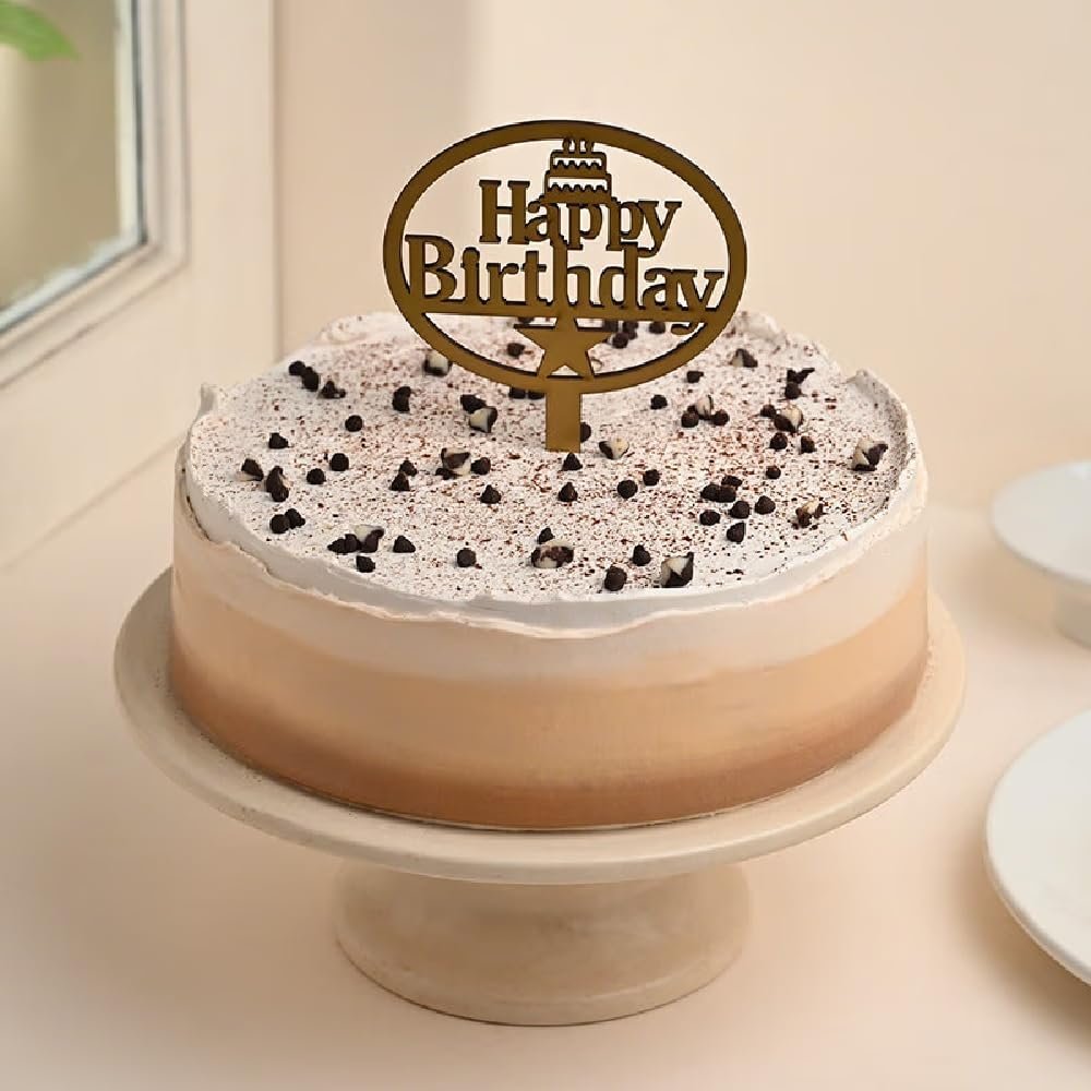 FlowerAura Delicious Silky Smooth Fresh Chocolate Coffee Flavor Birthday Cake With Happy Birthday Topper Gift's For Girlfriend, Boyfriend, Husband, Wife, Friend & Colleagues (Same Day Delivery)(0.5Kg)