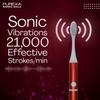 PUREXA Sonic Sleek Electric Toothbrush for Adults and Kids with 1 Year Warranty, 180 Days Battery, AAA Battery Included, Crimson Red, Pack of 2 view 2