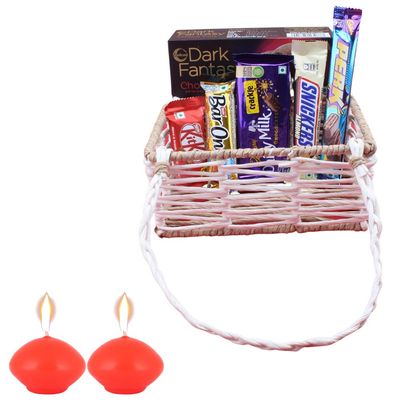 SFU E Com Crunchy And Almond Chocolate Blast Hamper With Delicious Choco Fills And Desginer Basket| Diwali Chocolate Gift | Premium Diwali Chocolate Hamper With 2 Pieces Candle | 1644