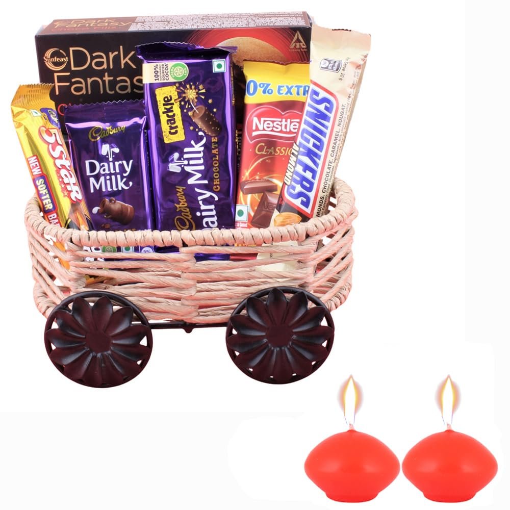 SFU E Com Caramel And Royal Crackle With Rich Choco Fills | Diwali Chocolate Gift | Premium Diwali Chocolate Hamper With 2 Pieces Candle | 1467