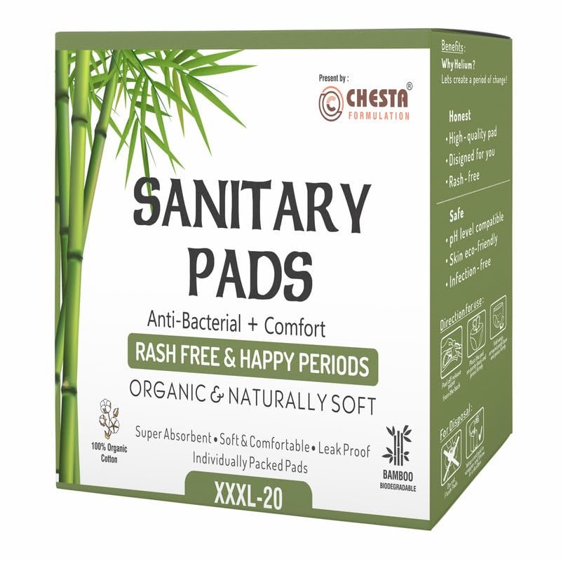 Chesta Formulation New Anti Bacterial Bamboo Fiber Sanitary Pads (Pack Of 1 * 20= 20 Pads)[XXXL-20 Pads] 1 Box Rash-Free-Periods High Absorbent Extra Long
