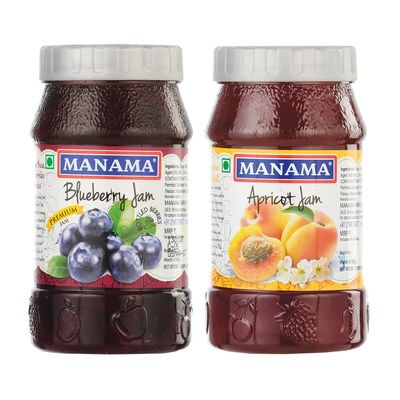 Manama Blueberry Jam and Apricot Jam | 500gms Each | Pack of 2
