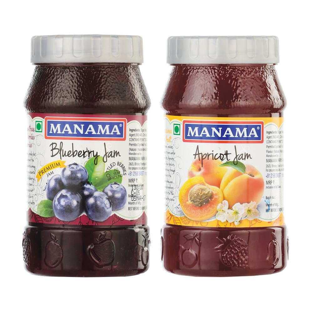 Manama Blueberry Jam and Apricot Jam | 500gms Each | Pack of 2