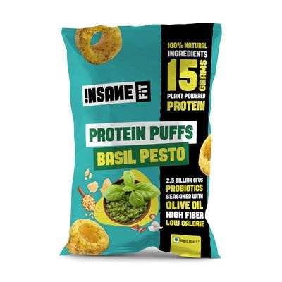 Insane Fit - PROTEIN PUFFS Basil Pesto (Pack of 6) | 15G Daily Protein, Baked, Low Calorie, High Fibre, PRObiotics