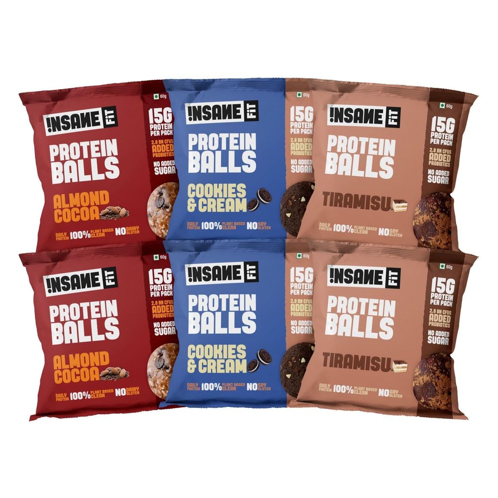 Insane Fit - Protein Balls CHOCO RUSH COMBO (6 x 60G) | 15G Daily Protein for Fitness, Gym, Workout, Travel, Office | Sugarfree, All Natural, Vegan, Healthy Snack for Active Lifestyle