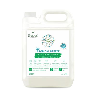 Shatras Green Liquid Detergent 5 Liter, Laundry Liquid for Fabric Care, Suitable for Top-Load and Front Load Machine and Hand Wash, Concentrated Laundry Detergent