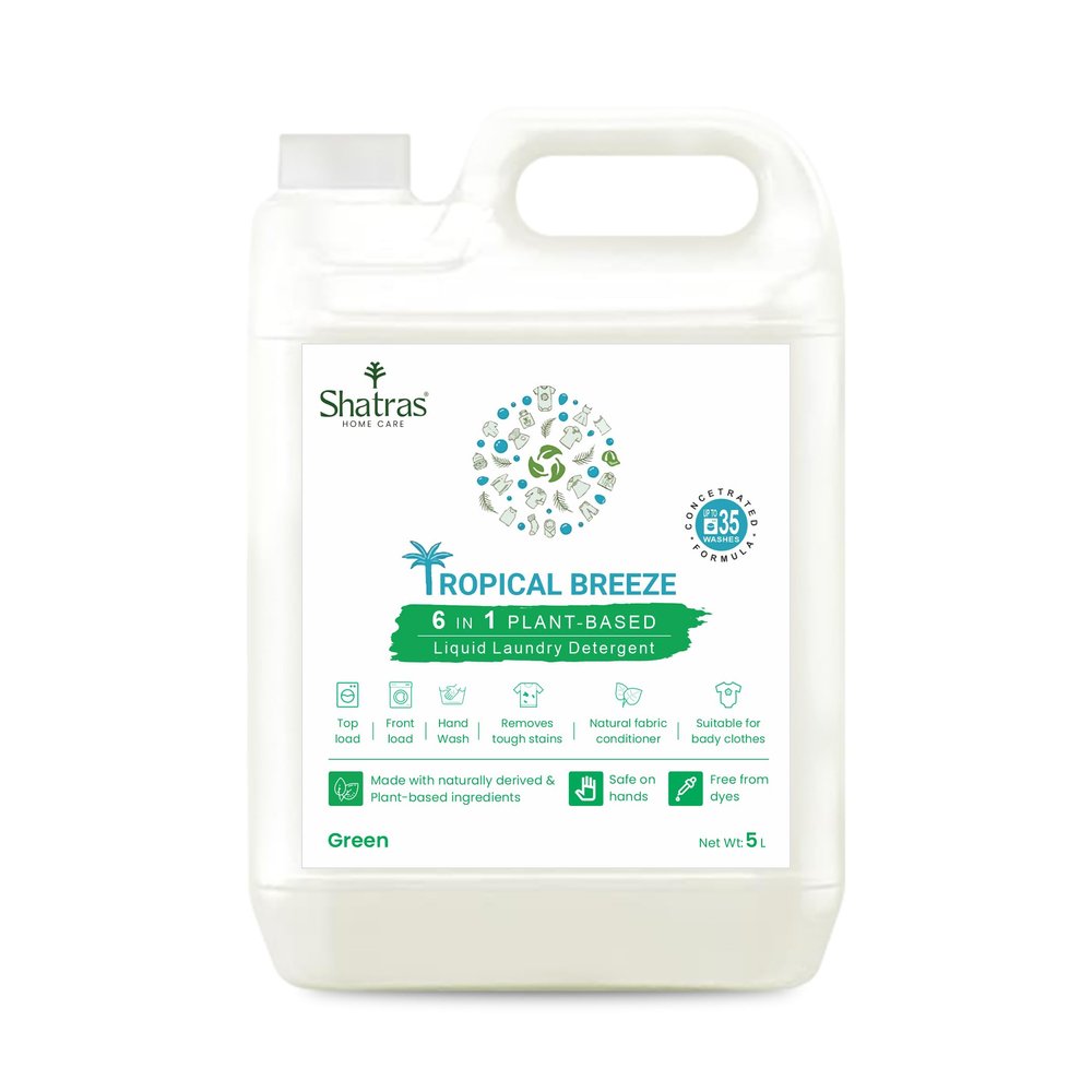 Shatras Green Liquid Detergent 5 Liter, Laundry Liquid for Fabric Care, Suitable for Top-Load and Front Load Machine and Hand Wash, Concentrated Laundry Detergent