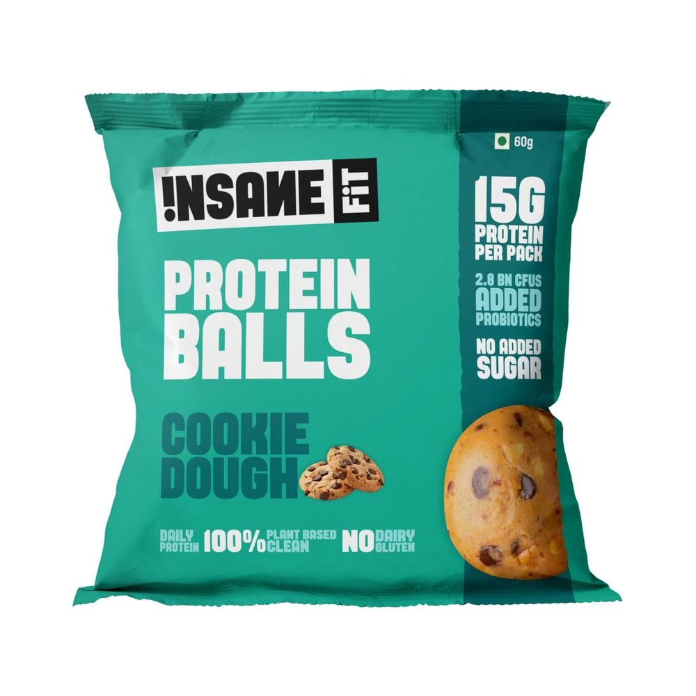 Insane Fit - PROTEIN BALLS Cookie Dough (4 x 60G) | 15G Protein | Daily Protein for Fitness, Gym, Workout, Travel, Office | Sugarfree, All Natural, Vegan, Healthy Snack for Active Lifestyle
