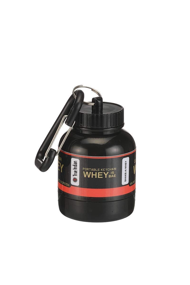 Protein Powder and Supplement Funnel Keychain, Portable to-Go Container for The Gym, Workouts, Fitness (BLACK)