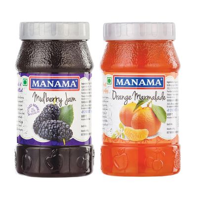 Manama Mulberry Fruit Jam, and Orange Marmalade, 500GMS Each, Pack of 2
