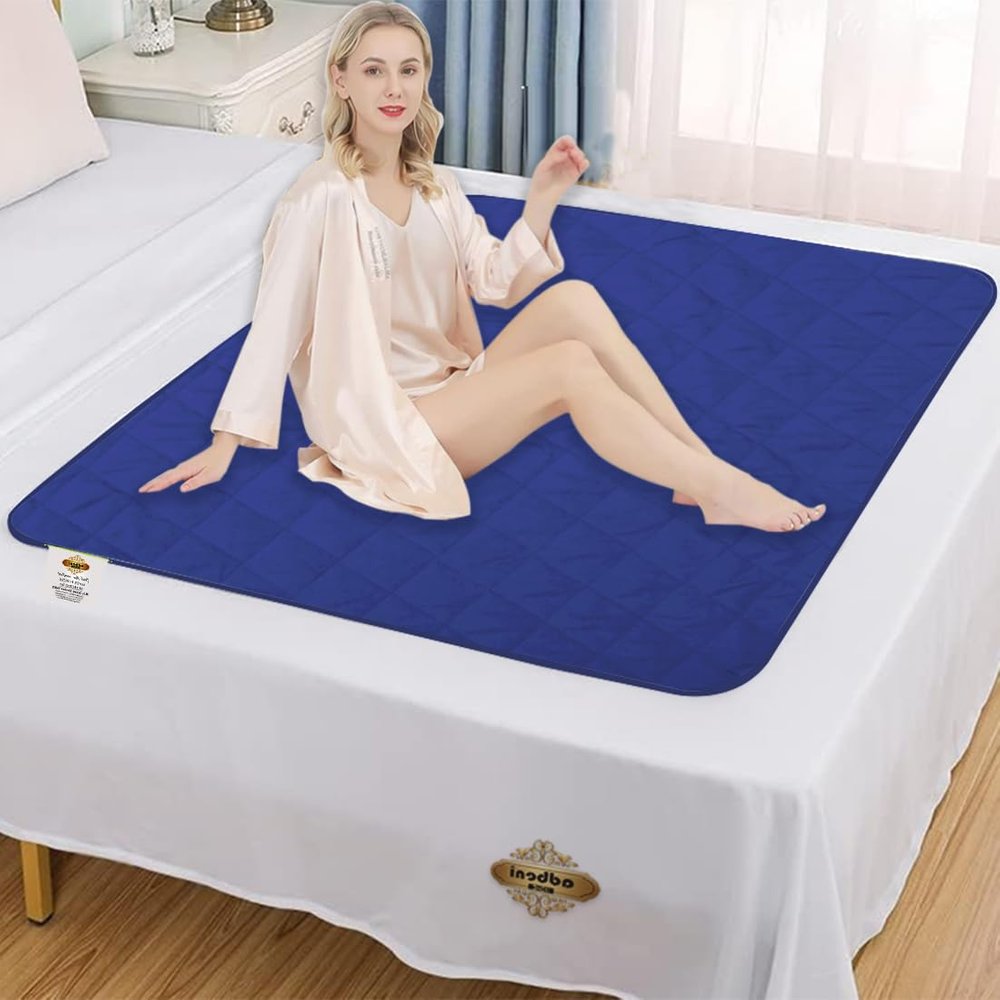 ADBENI HOME Quilted Waterproof Underpad Washable Incontinence Bed Pad, 48x48 Inch Navy Blue, Ecofriendly 3 Layer Absorbent, Non-Slip Positioning, Leak Proof & Stain Free, Multi Purpose Utility Sheet