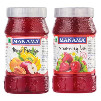 Manama Mixed Berry Jam, and Strawberry Fruit Jam, 500GMS Each, Pack of 2