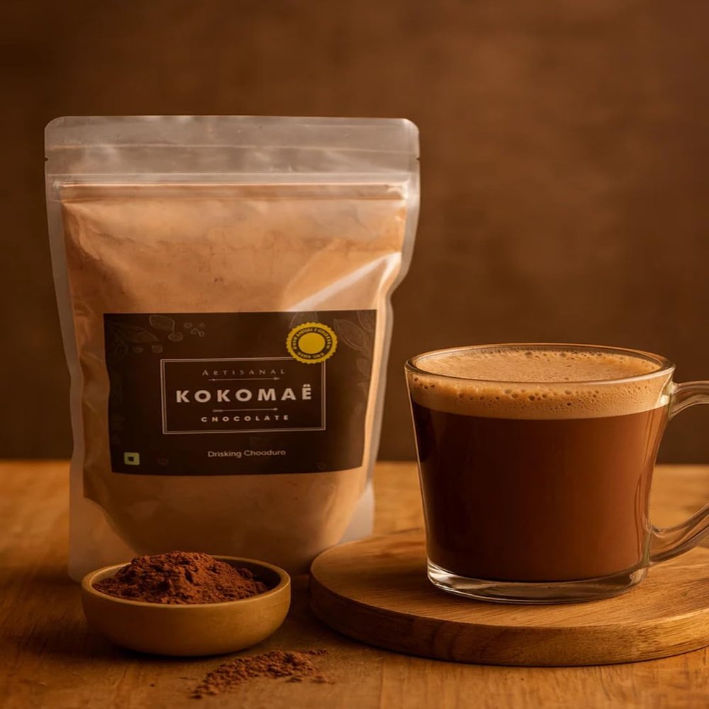 Kokomae Dark Drinking Chocolate Mix | Farm Fresh Organic Cocoa from Tamil Nadu | Made with Organic Cocoa Beans & Cane Sugar | Thick & Rich Hot or Cold Chocolate | Vegan, Gluten-Free | No Preservatives -200gm